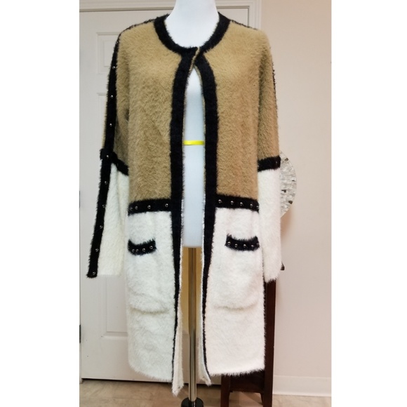 🆕️⬇️SIONI Colorblock Camel Studded Duster Jacket - Picture 2 of 8